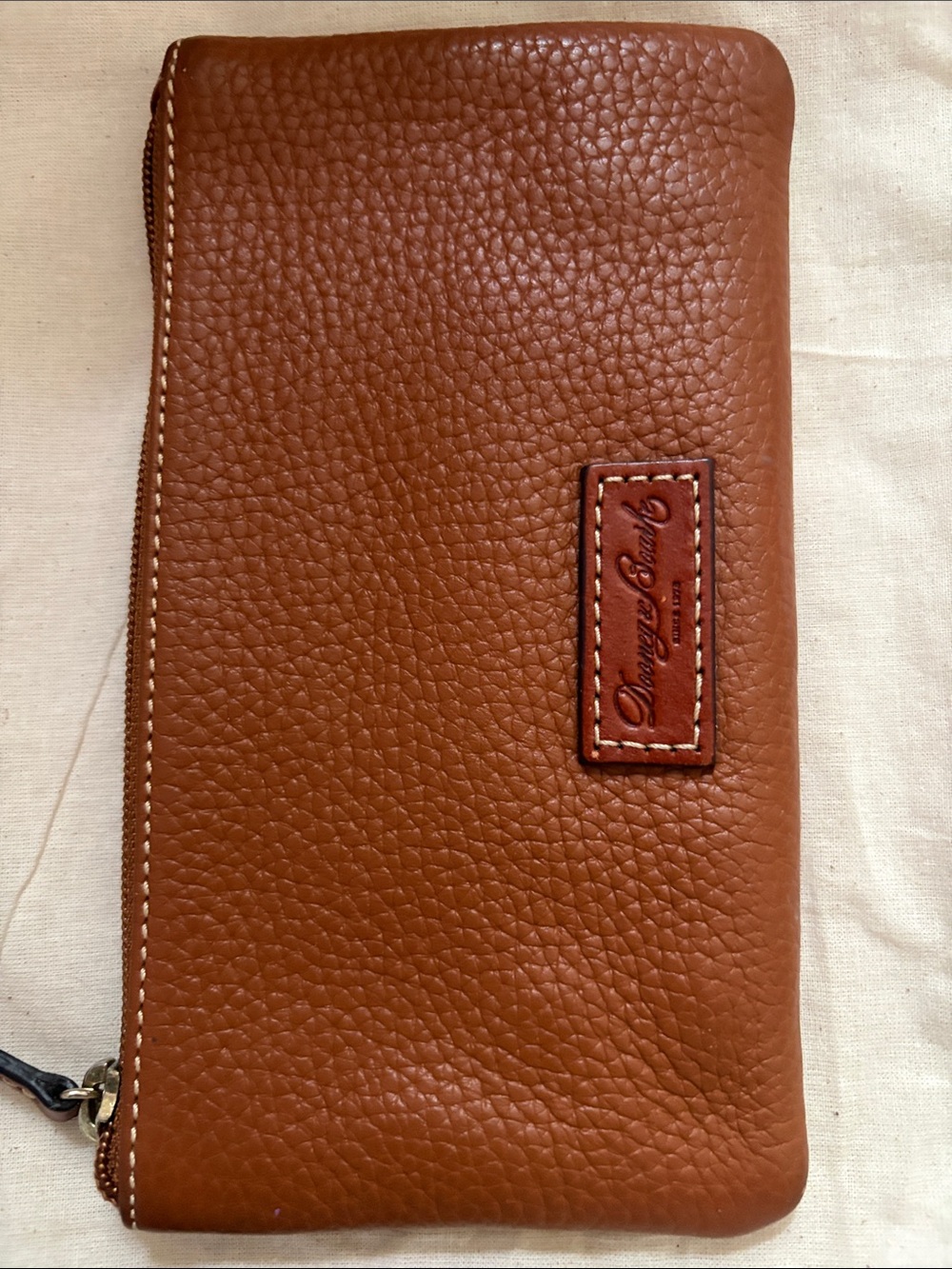 Dooney & Bourke Chestnut Pebble Leather Zip Wallet with id pouch